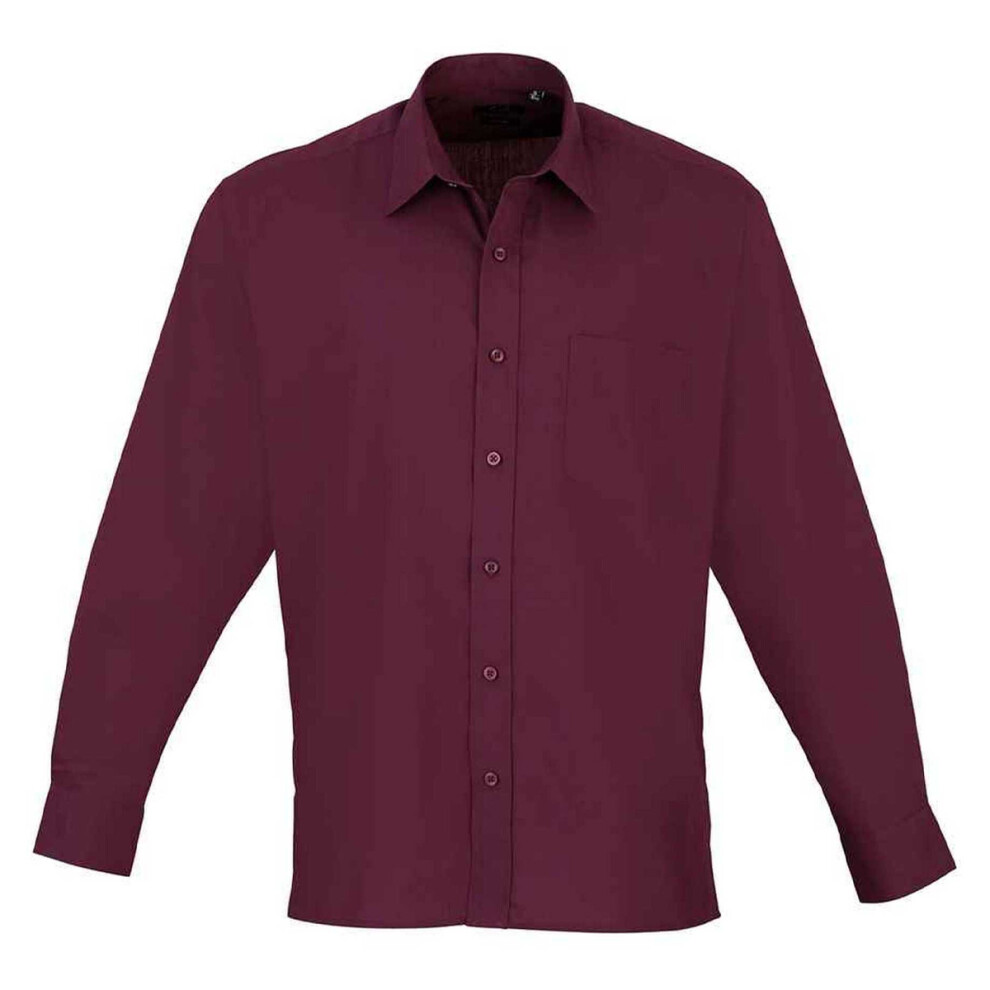 Premier (15In, Burgundy) Mens Poplin Long-Sleeved Shirt Red,Multicoloured