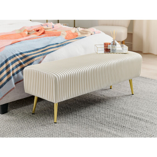 Beliani Upholstered Bench PATERSON Velvet Off-White 1