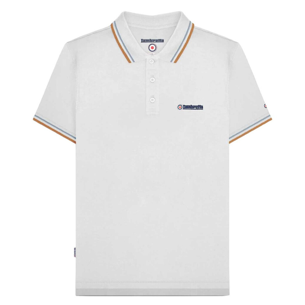 Lambretta (4Xl, /Sky) Mens Ss25 Twin Tip Polo Shirt White