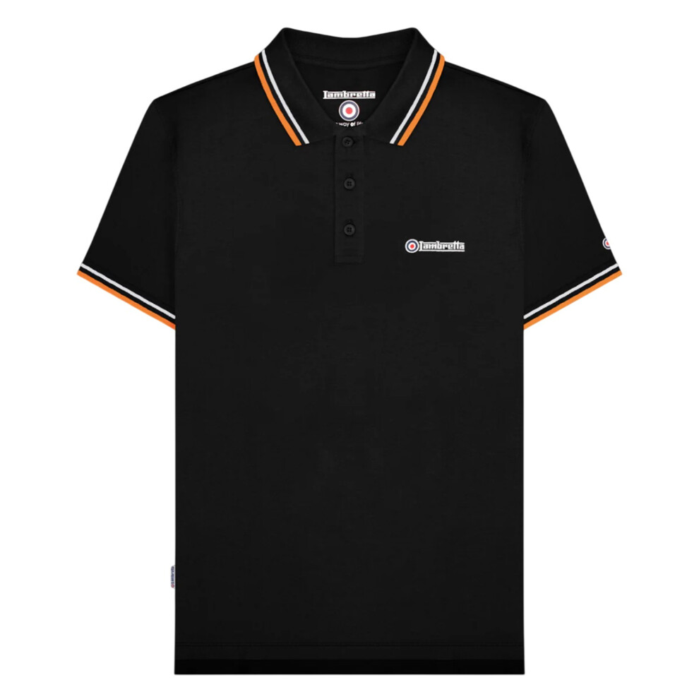 Lambretta (Xl, /White/Marmalade) Mens Ss25 Twin Tip Polo Shirt Black