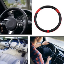 2X Auto PU Lederen Universele Stuurwielhoes 38cm Auto-Interieuraccessoires Zwart + Rood