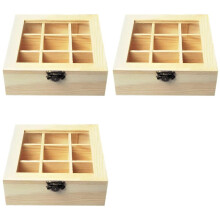3X Tea Storage Box with 9 Compartments, Transparent Glass Top, Multifunctional Box That Can Store Various Tea Bags