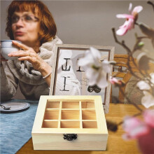 3X Tea Storage Box with 9 Compartments, Transparent Glass Top, Multifunctional Box That Can Store Various Tea Bags