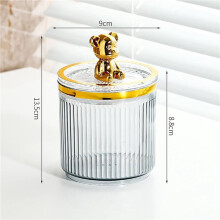 2X Cotton Swab Storage Acrylic Storage Box Cute Bear Cotton Pad Holder Makeup Organizer for Cotton Swabs Box Smoke Gray