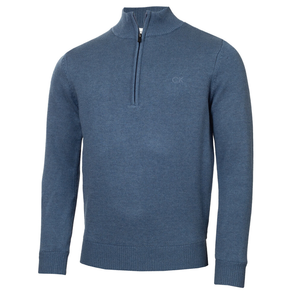 Calvin Klein (M, Denim Marl) Mens Lined Chunky Windproof Lined 1/2 Zip Sweater