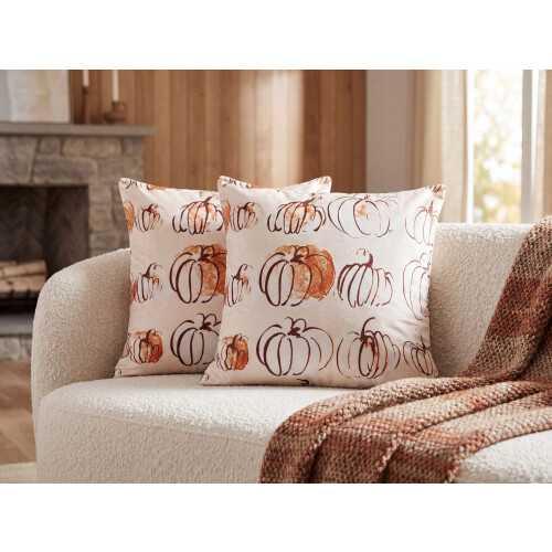 Beliani Throw Cushion CUCURBITA 45 x 45 cm Velvet Beige Plant Pattern 1