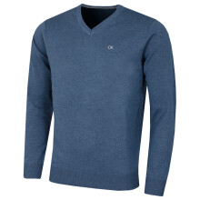 (XXL, Denim Marl) Calvin Klein Mens 2026 V-Neck Soft Cotton Easy Care Golf Sweater