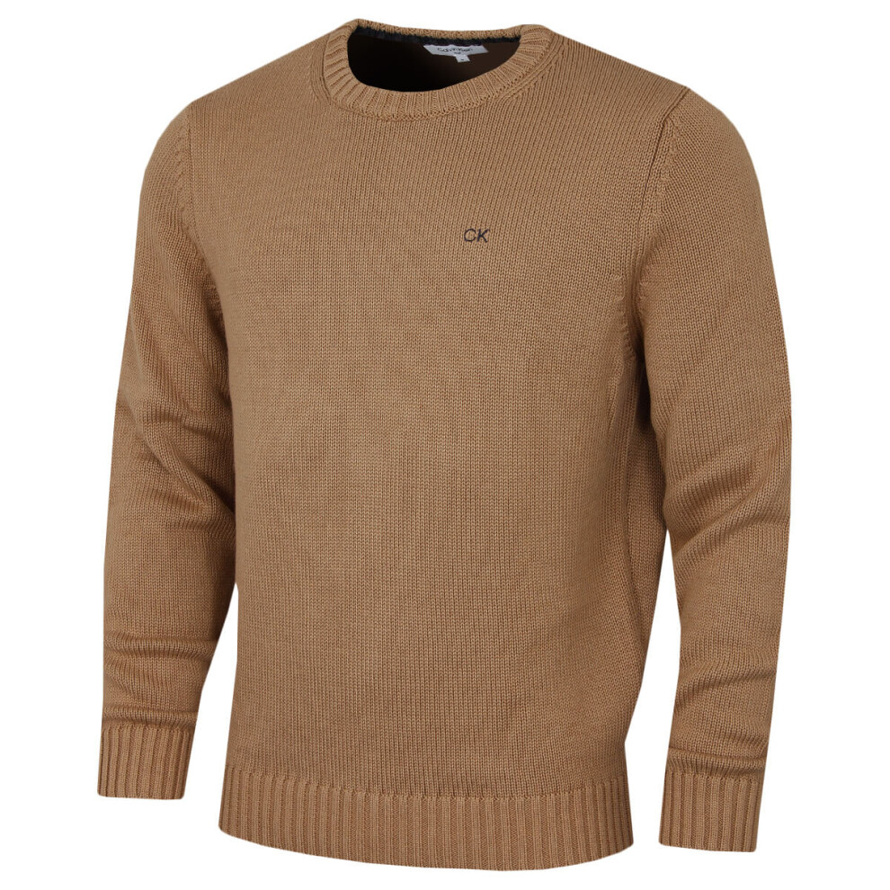 Calvin Klein (Xxl, Tan) Mens 2026 Knit Campus Crew Neck Cotton Ck Golf Sweater