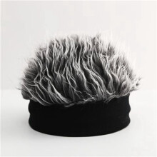 2X Adult Brimless Hats Baseball Cap Women Hairy Sports Hat Knitted Wig Hat W/ Wigs Hip Hop Headband Black + Gray