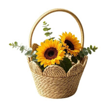 Hangmanden met Geschulpte Rand, Geweven Rieten Opbergmanden voor Kamerplanten en Decoratie, Boho Rieten Opbergmanden voor Handdoeken, Sleutels en