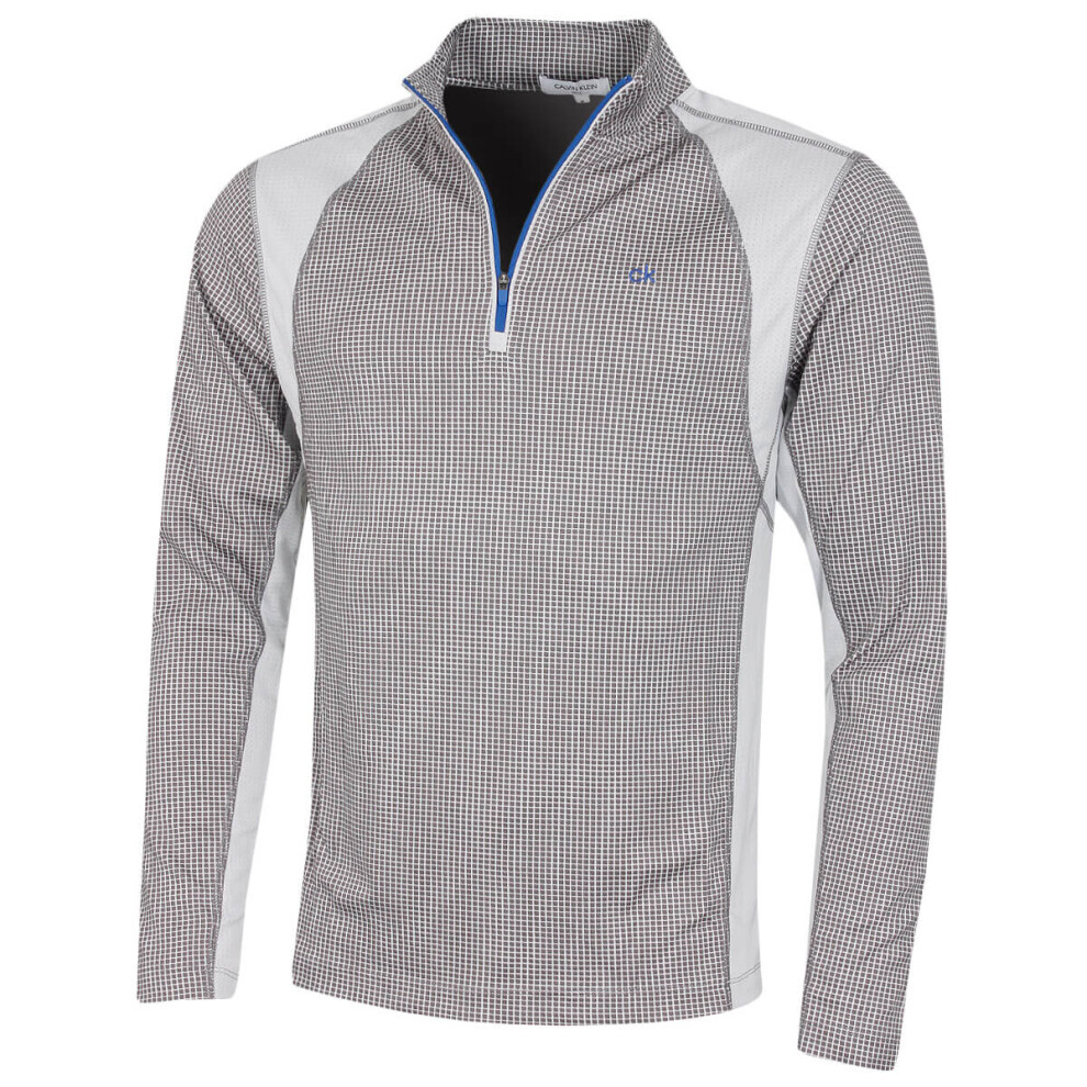 Calvin Klein (L, Slate/Silver) Mens 2026 Micro Grid Ck 1/2 Zip Mid Layer Baselayer