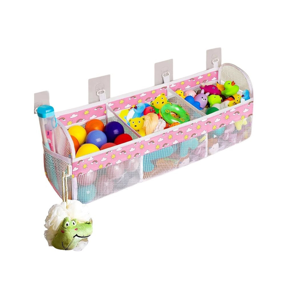 3 Compartment Horizontal Large Openings Bath Toy Organizer for Tub,Capacity Upgrade Bath Toy Storage,Bathtub Toy Holder