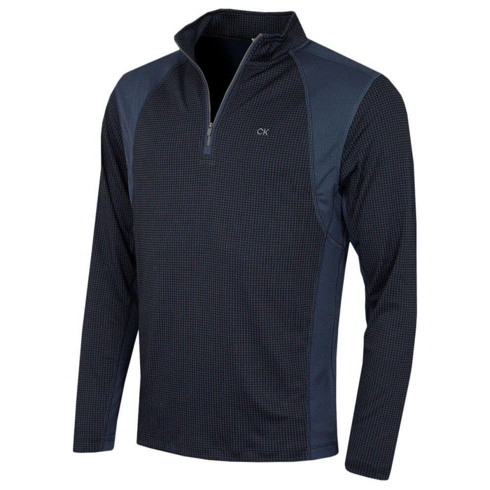 Calvin Klein (S, Navy/Slate) Mens 2026 Micro Grid Ck 1/2 Zip Mid Layer Baselayer