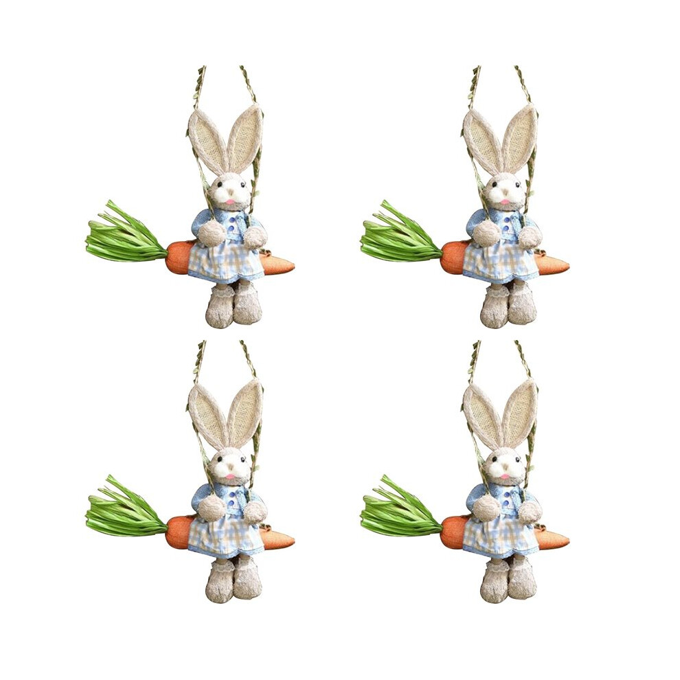 Bobotron 4X Easter Straw Bunny Figurine, Straw Rabbit Carrot Swing, Bunny Statue Hanging Ornament A