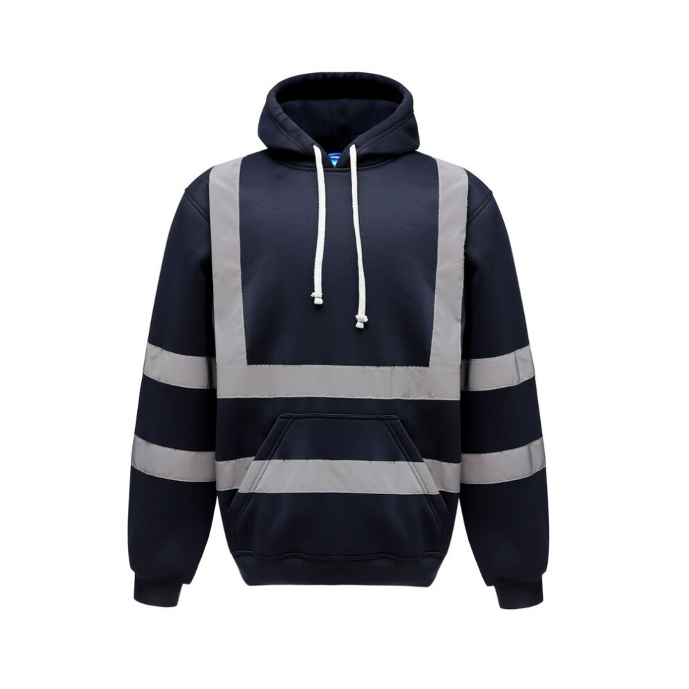 (S, Navy Blue) Yoko Mens Hi Vis Reflective Hoodie 5059444496912
