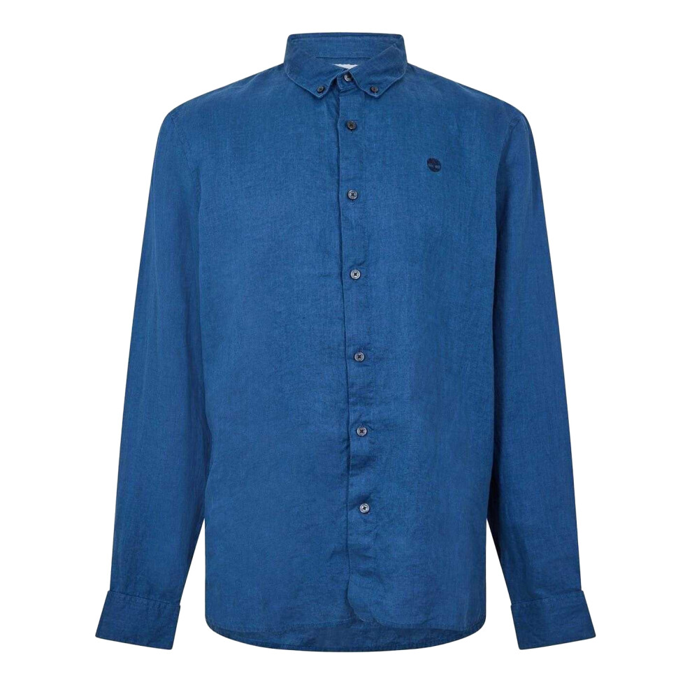 Timberland (S, Dark Denim) Mens Linen Relaxed Fit Shirt Multicoloured