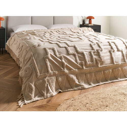 Beliani Blanket CHACK Cotton 190 x 190 cm Beige 1