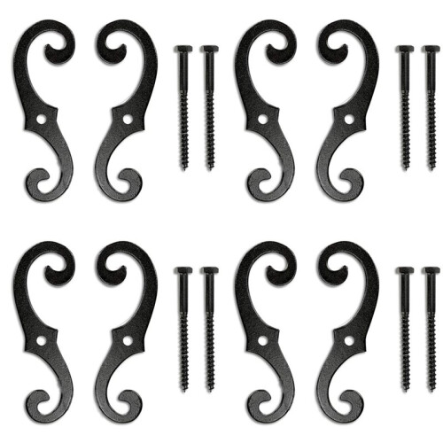 8PCS Cast Iron Shutter Fasteners - Decorative S-Shape Shutter Dogs Hardware - Rust-Resistant External Shutter Tieback