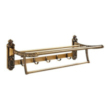 Aluminum Foldable AntiqueBrass Bath Towel Rack, Active Bathroom Towel Holder, Double Towel Shelf with Hooks