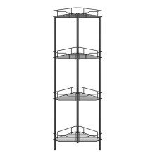 4 Tier Floor Standing Corner Shower Organizer Shelf with Hooks, Bathroom Shelves Stand Rack, Black