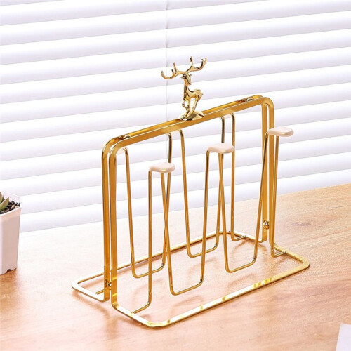 Cup Drying Rack, Bottle Drying Rack, 6 Cups Mug Glass Bottle Organizer with Silicone Protective Hooks