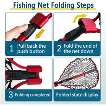 Telescoping Metal Lock Fishing Net with Handle Red Green 64" 52" Rubber Fish Net