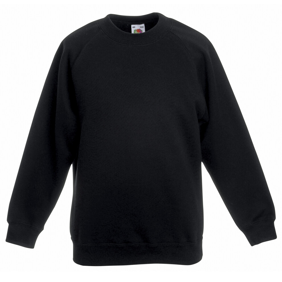 Fruit Of The Loom (7-8, Black) Childrens Unisex Raglan Sleeve Sweatshirt