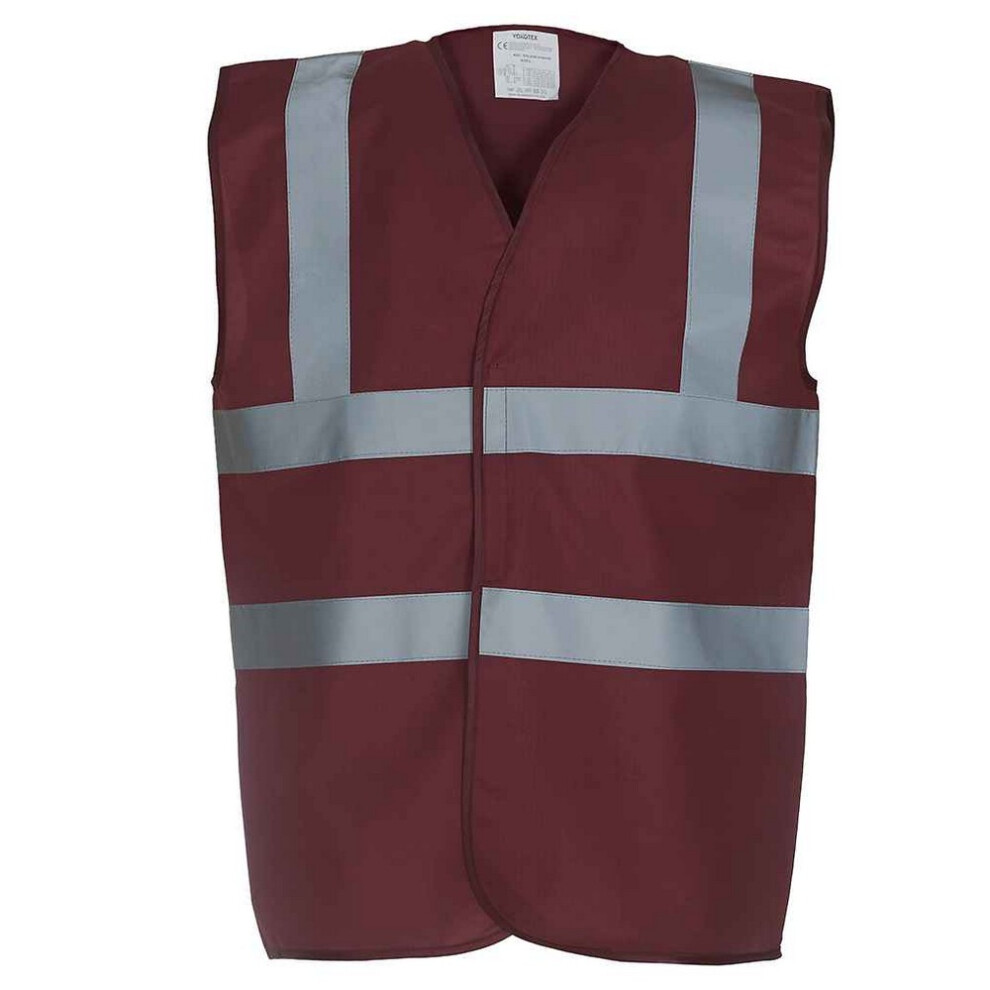 (L, Maroon) Yoko Mens Band & Brace Hi-Vis Waistcoat 5063470842285