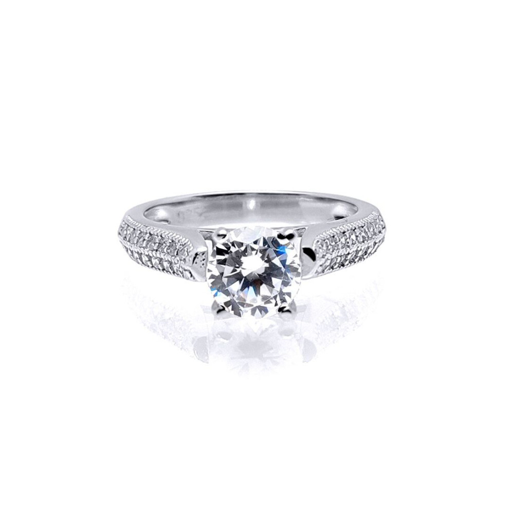 Jewelco London (N) Ladies Rhodium Plated Sterling Silver Cubic Zirconia Shoulder-Set Solitaire Engagement Ring - Arn136
