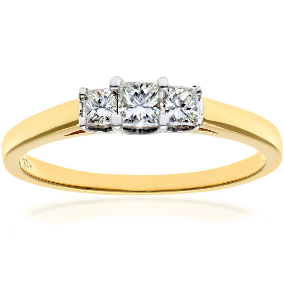 Jewelco London (M) 18Ct Yellow Gold Princess 15Pts Diamond 18Pts Graduated Tiered Trilogy Ring 3Mm - Pr0axl9548y18jpk Gold,Yellow