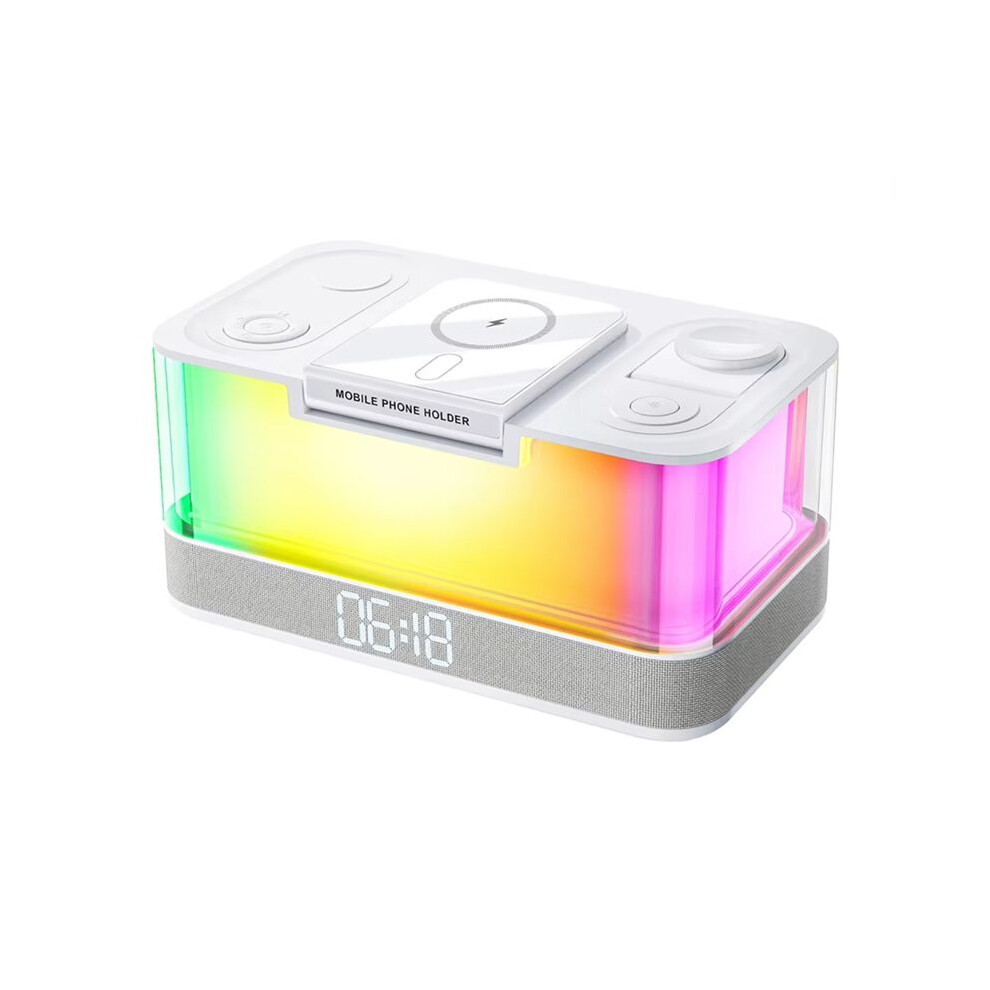 Multifunction Wireless Charger Pad Stand Speaker Rgb Night 15W Fast Charging Station With Clock Light 4713276788614