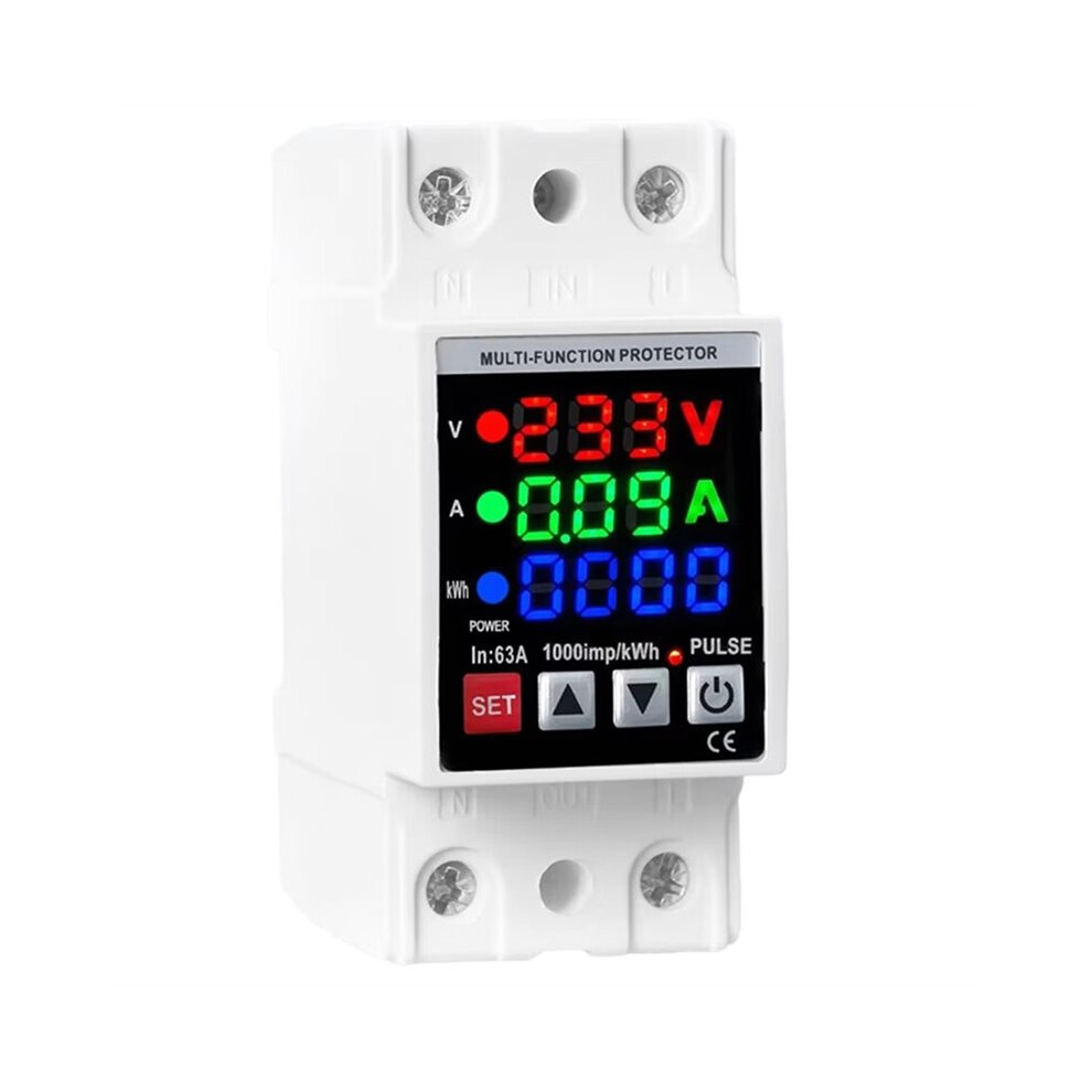 New 63A Adjustable 3In1 Over Voltage And Under Voltage Protective Device Protector Relay Over Current Protection Limit 4712586057984