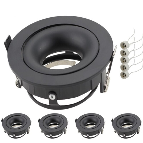 5pcs LED Spotlight Frame with GU10 Base Recessed Round Downlight Adjustable Angle Lamp for Kitchen Room Lighting A