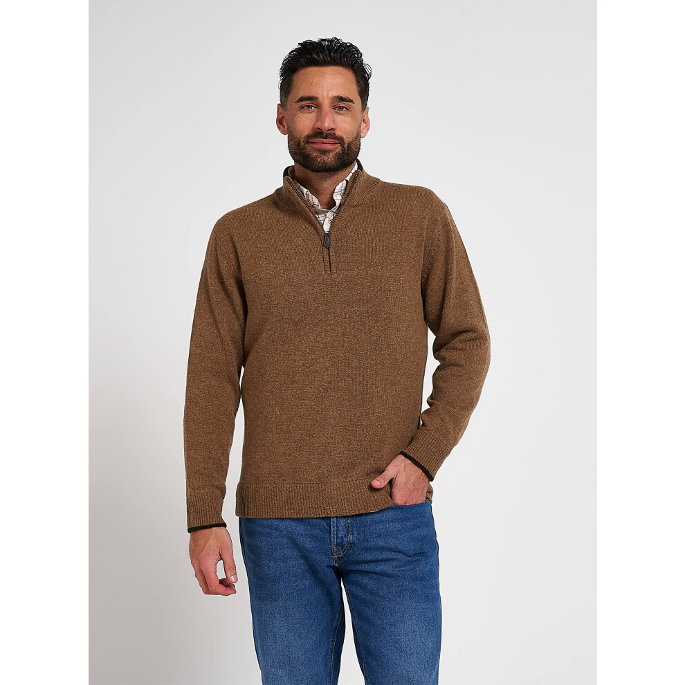 Jack Pyke Ashcombe 100% Lambswool Zip Knit Jumper Pullover Barley Small Brown