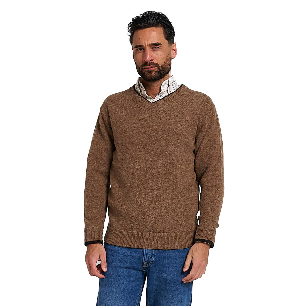 Jack Pyke Ashcombe 100% Lambswool V-Neck Jumper Pullover Barley Large Brown
