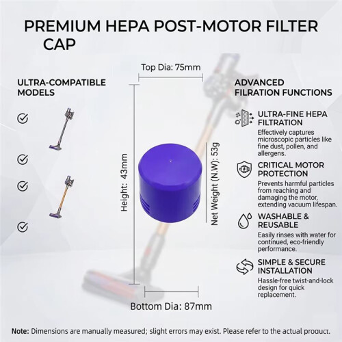 Front Rear HEPA Filter Compatible with  V7 V8 Vacuum Cleaner Accessories Washable Filter Replacement Part