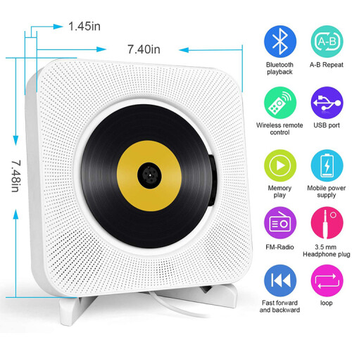 Retro Επιτοίχιο CD Player RNCYN Φορητό CD Player Ενσωματωμένο 2