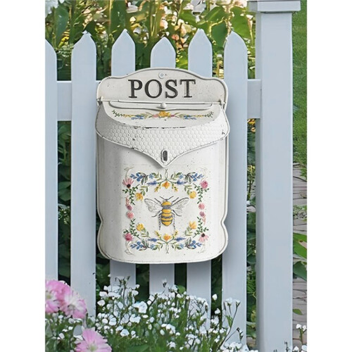 Retro Style Mailbox, Wall Metal Mailbox with Bee Pattern, Nostalgic Home Decoration,Wall Mounted Storage Box Bee Box 1