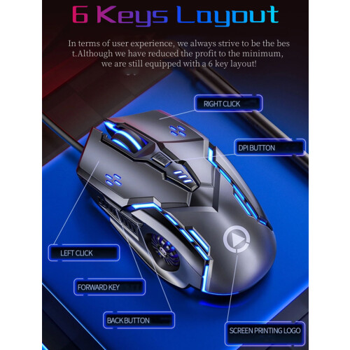 Wired Gaming Mouse - RNCYN - G5 - 6 Programmable Buttons - Adjustable DPI 1200-3200 - Breathable Light - USB 2.0 2