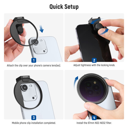 Smartphone Lens Filter Kit - RNCYN - Variable ND2-ND32 - 67 mm - Clip-On - Adapter Ring 1