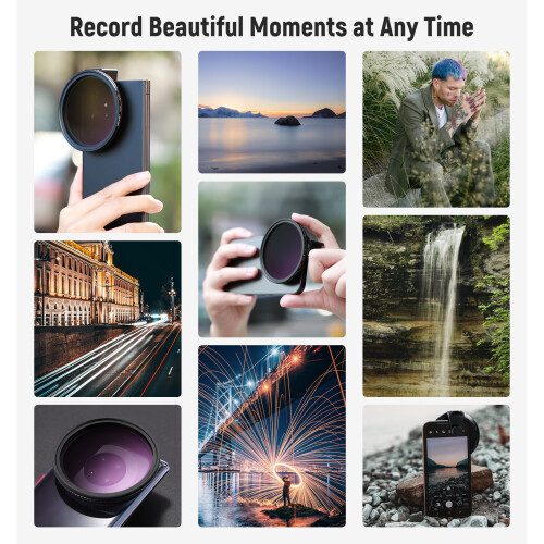 Smartphone Lens Filter Kit - RNCYN - Variable ND2-ND32 - 67 mm - Clip-On - Adapter Ring 2