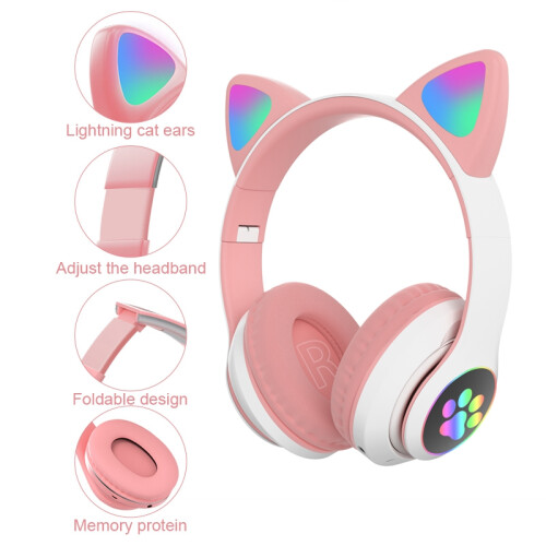 Cuffie wireless per bambini - RNCYN - STN-28 - Orecchie per gatti - Microfono integrato - Bluetooth 5.0 2