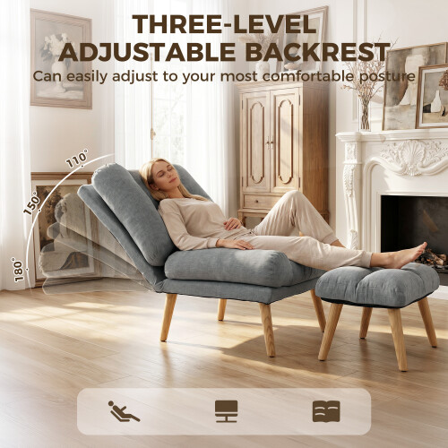 Homcom HOMCOM Recliner with Footstool, Reclining Chair with Adjustable Back, Grey 2