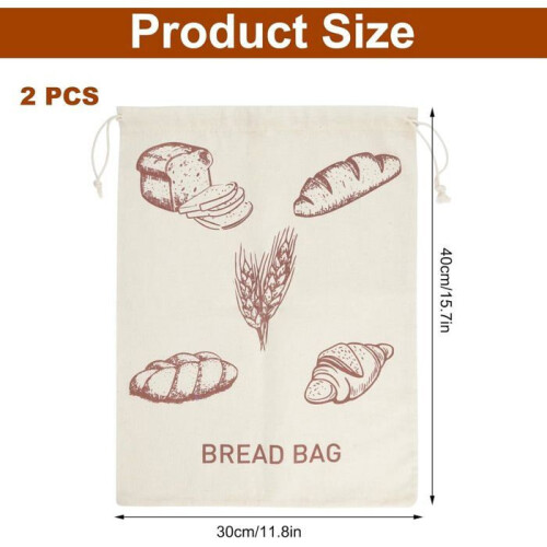 Bread bag - DOK - Set of 2 - 40x30 cm - Linen - Drawstring - Reusable 1