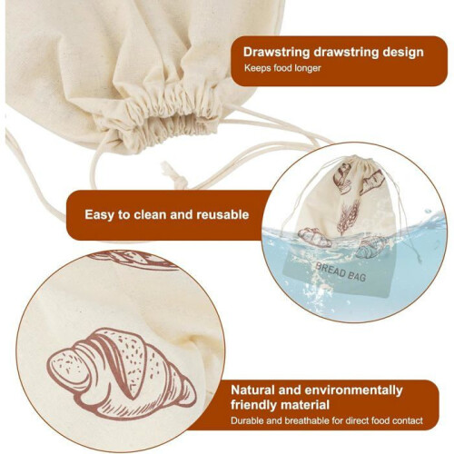 Bread bag - DOK - Set of 2 - 40x30 cm - Linen - Drawstring - Reusable 2