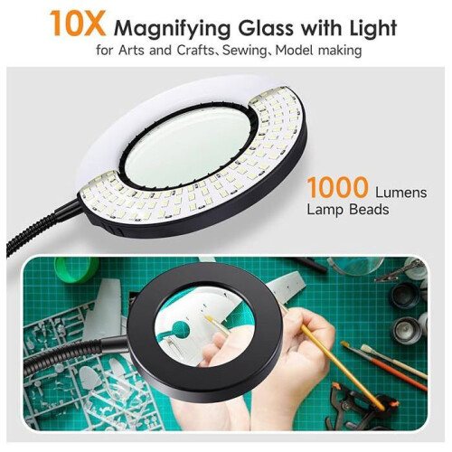 Φωτιστικό γραφείου LED με μεγεθυντικό φακό 10x, 3 χρώματα, 10 επίπεδα φωτεινότητ 1