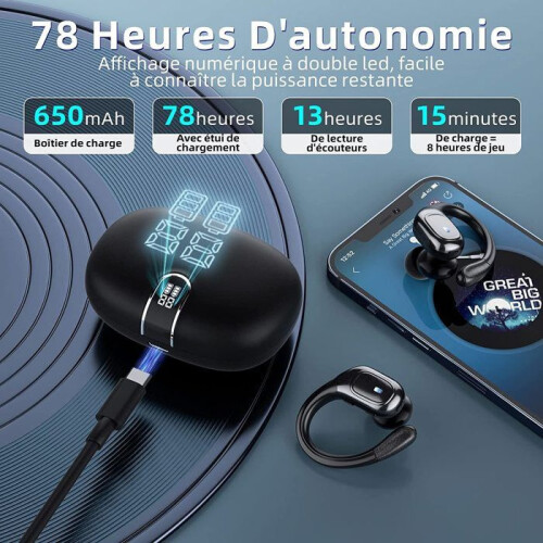 Ασύρματα ακουστικά Bluetooth 5.3, 75 ώρες παιχνιδιού, αδιάβροχα IPX7 με ψηφιακή οθόν 2