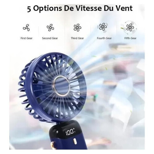 Ventilateur portable - EAUN - Modèle 4000 mAh - Affichage LED - 5 vitesses - Rechargeable par USB 1