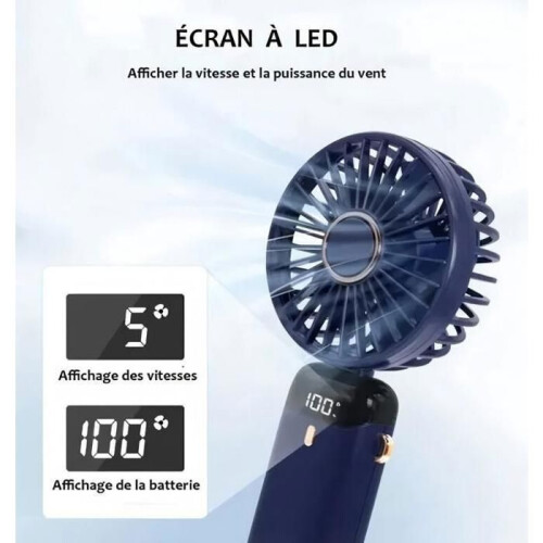 Ventilateur portable - EAUN - Modèle 4000 mAh - Affichage LED - 5 vitesses - Rechargeable par USB 2