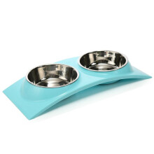 (BLUE)Doble Foodwater Alimentación Mascotas Cuenco Gatito Cachorro Antideslizante Plato Utensilios Mascota